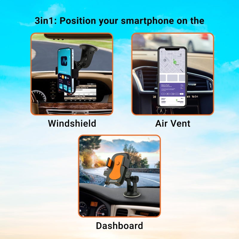 Armor All Phone Mount for Cars, 3-in-1 Phone Holder, Suction Dashboard, Windshield, & Vent Mount, 360Â° Rotation, Fits iPhone Max, Android, and All Smartphones, 3.5â€ inch Grip, Quick Release Button - Image 2